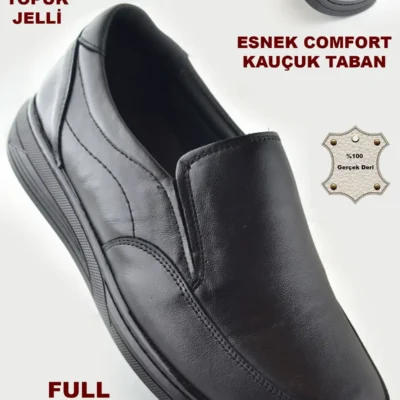 کفش روزمره مردانه زمستانی چرمی اصل با زیره لاستیکی و ماساژور ساق پا 401 ارتوپدیک - 7047