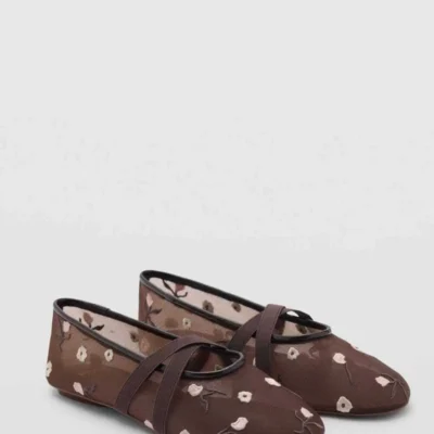 کفش تخت زنانه بابت کفی ضربدری و با گل‌دوزی شده - 5821