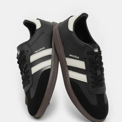 کفش ورزشی روزمره بنددار با زیره ترمو مشکی و کرم، دارای نوار جانبی برند Tonny Black - 7478