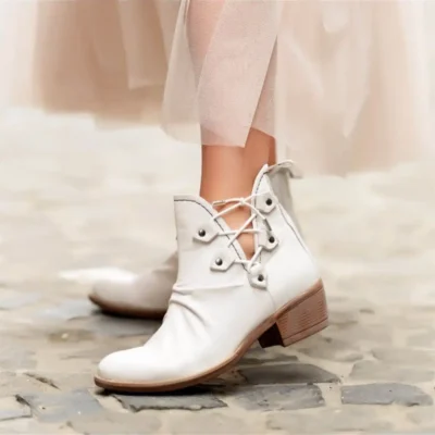 کفش تخت زنانه - بوت کوتاه تابستانی سفید - 7189