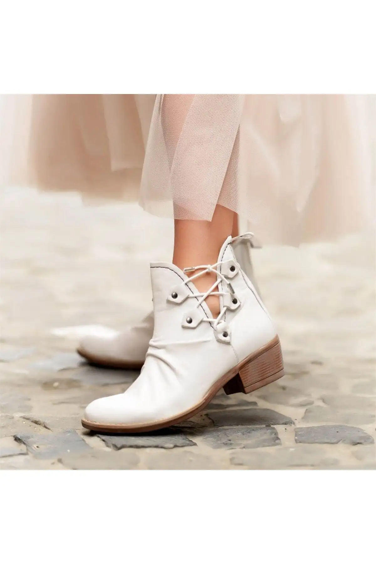کفش تخت زنانه - بوت کوتاه تابستانی سفید - 7189 کفش تخت زنانه - بوت کوتاه تابستانی سفید - 7189