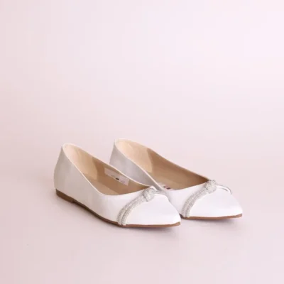 کفش تخت زنانه سفید با کفی صاف و سنگ‌دار 468115-2Y4 - 7188