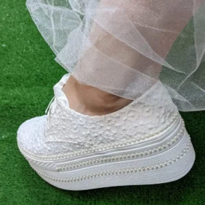کفش پاشنه‌ بلند زنانه عروسی پاشنه پر از مروارید سری 300 - 7214