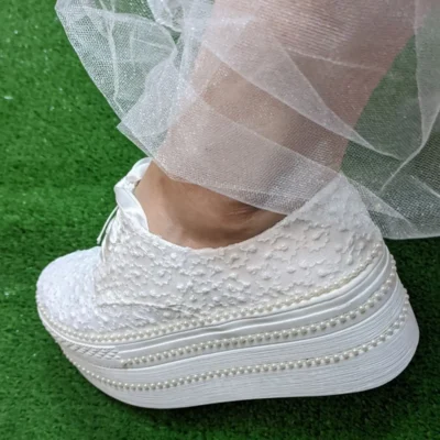 کفش پاشنه بلند زنانه عروسی پاشنه پر از مروارید سری 300 - 7214