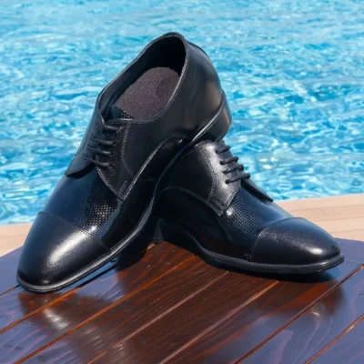 کفش رسمی مردانه عروسی کلاسیک با پاشنه مخفی بلندر 7/9 سانتیمتر، از مجموعه خاص و دست‌ساز. - 7338