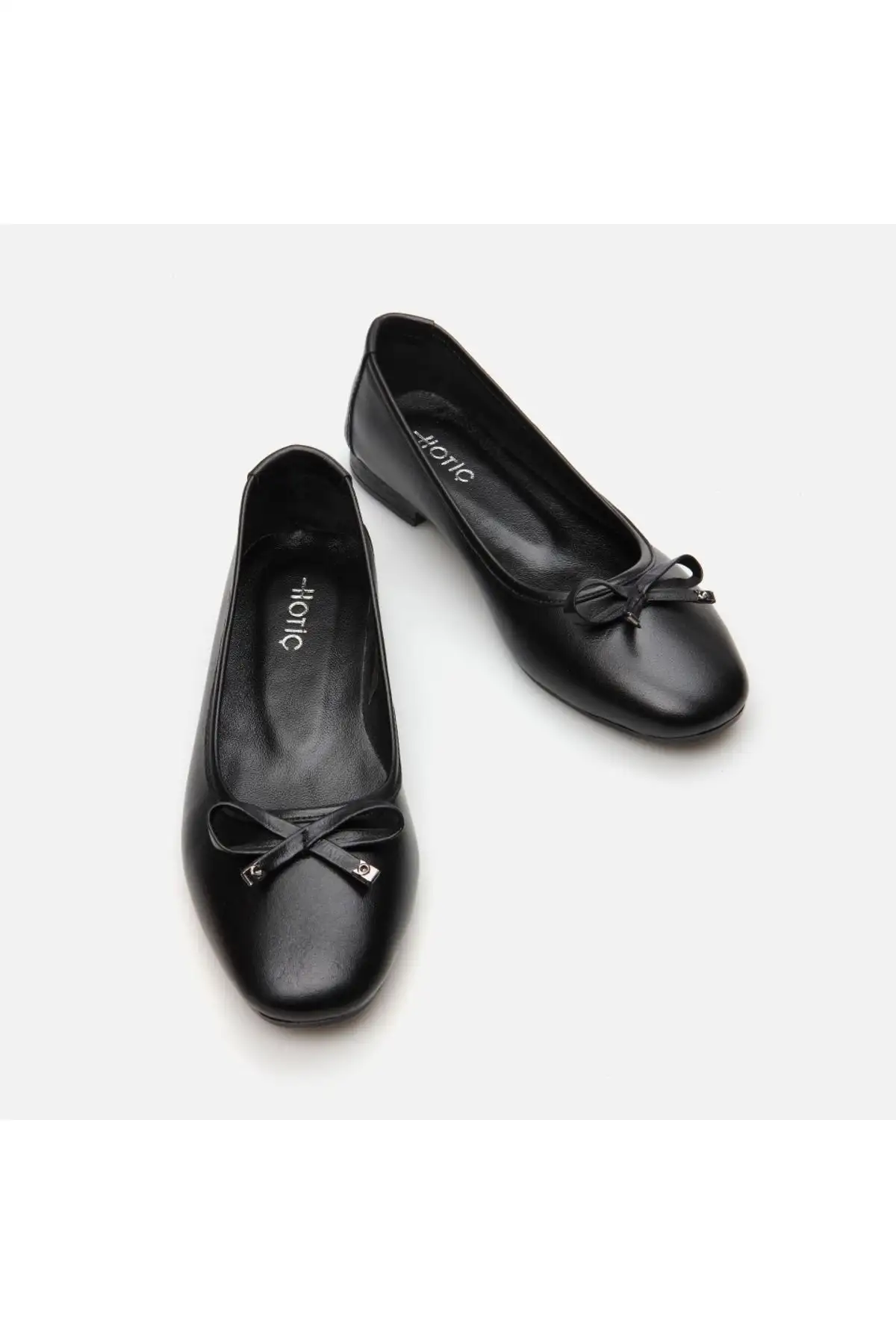 کفش تخت زنانه بابت  چرم طبیعی مشکی - 7278 کفش تخت زنانه بابت چرم طبیعی مشکی - 7278