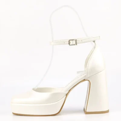 کفش پاشنه بلند زنانه عروسی چرمی صدفی شکسته رنگ با ارتفاع 10 سانتیمتر - 7242