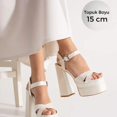 کفش پاشنه بلند زنانه عروسی/مجلهای با پاشنه و ضخیم، دو لایه پلتفرم از جنس چرم صدفی - چرم صدفی - 7220