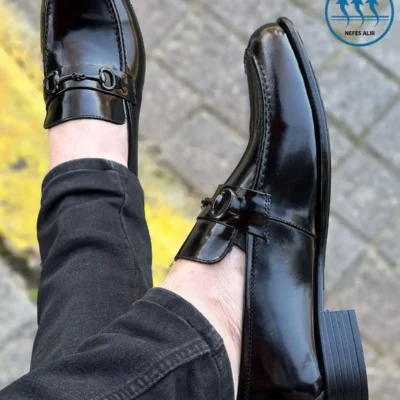 کفش رسمی مردانه کلاسیک چرم مصنوعی مشکی با سگک - 7332