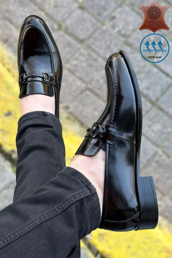 کفش رسمی مردانه کلاسیک چرم مصنوعی مشکی با سگک - 7332