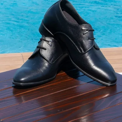 کفش رسمی مردانه آکسفورد با پاشنه مخفی دست‌ساز مدل دو بندی - مناسب برای دامادی با ارتفاع 7/9 سانتی‌متر - 7333