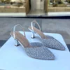 کفش پاشنه‌ بلند زنانه دار نقره‌ای با سنگ شیشه‌ای 6 سانتی‌متری 01210 - 7234