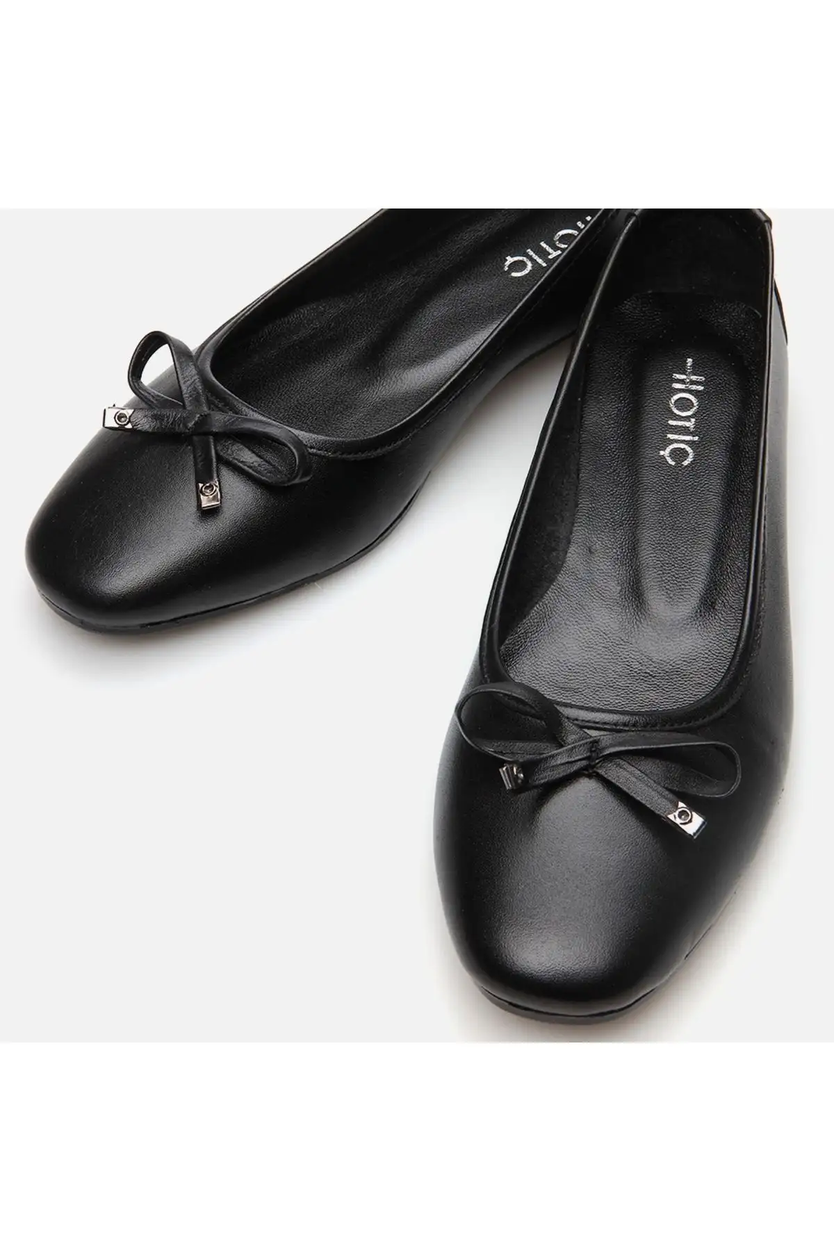 کفش تخت زنانه بابت  چرم طبیعی مشکی - 7278 کفش تخت زنانه بابت چرم طبیعی مشکی - 7278