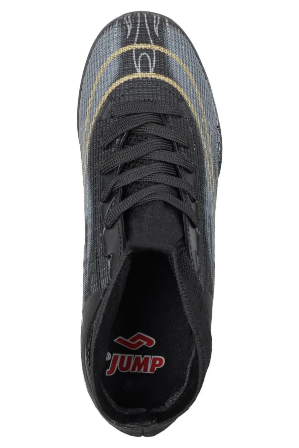 کفش فوتبال 29677 کلاهدار مشکی - رنگ طلایی برای زمین چمن مصنوعی برند Jump - 7524