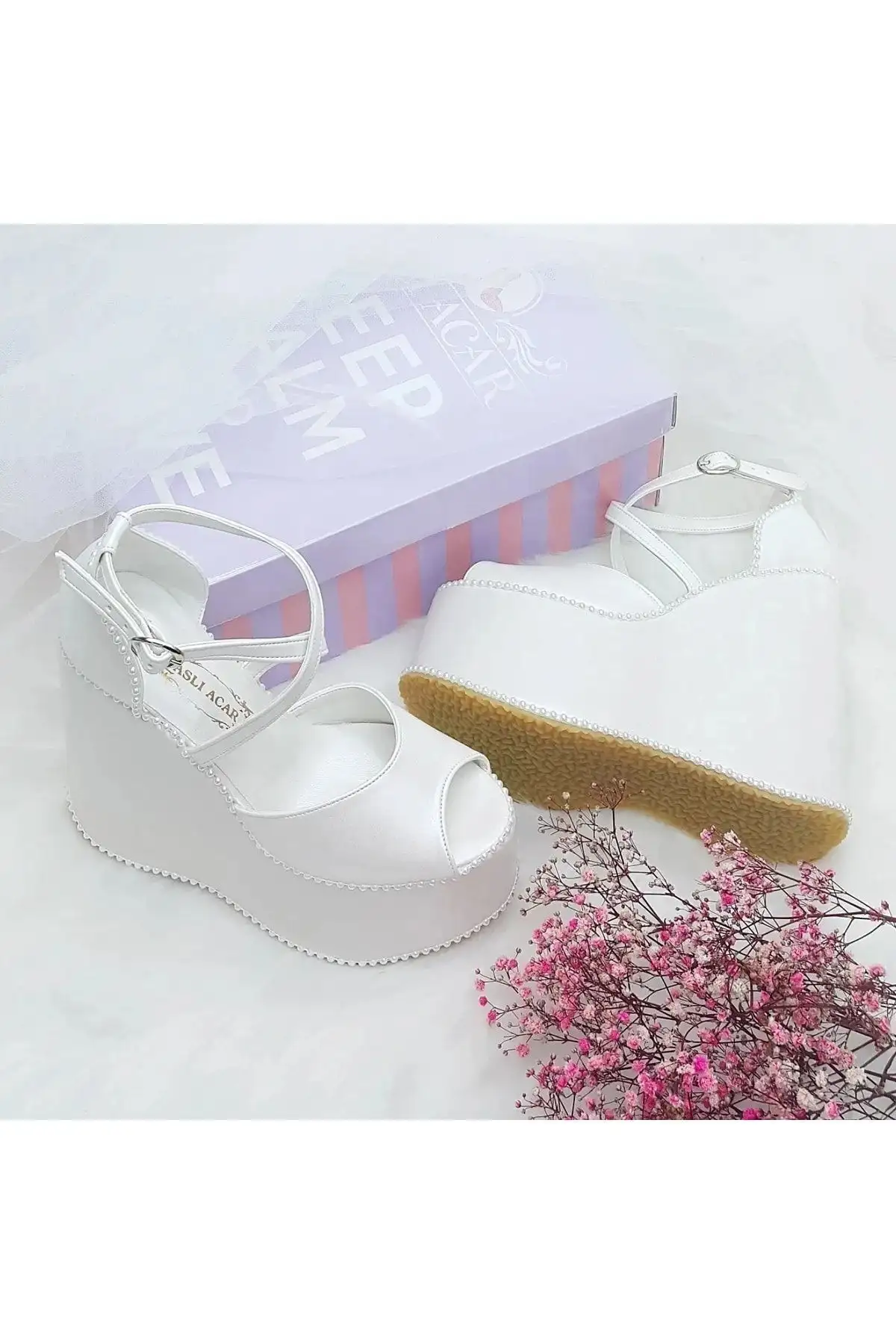 کفش پاشنه بلند زنانه  عروس بسیار راحت با پاشنه پمپاژ و پایه عریض و شیب ۱۵ سانتیمتر - Aslı Acar - 7194 کفش پاشنه بلند زنانه عروس بسیار راحت با پاشنه پمپاژ و پایه عریض و شیب ۱۵ سانتیمتر - Aslı Acar - 7194