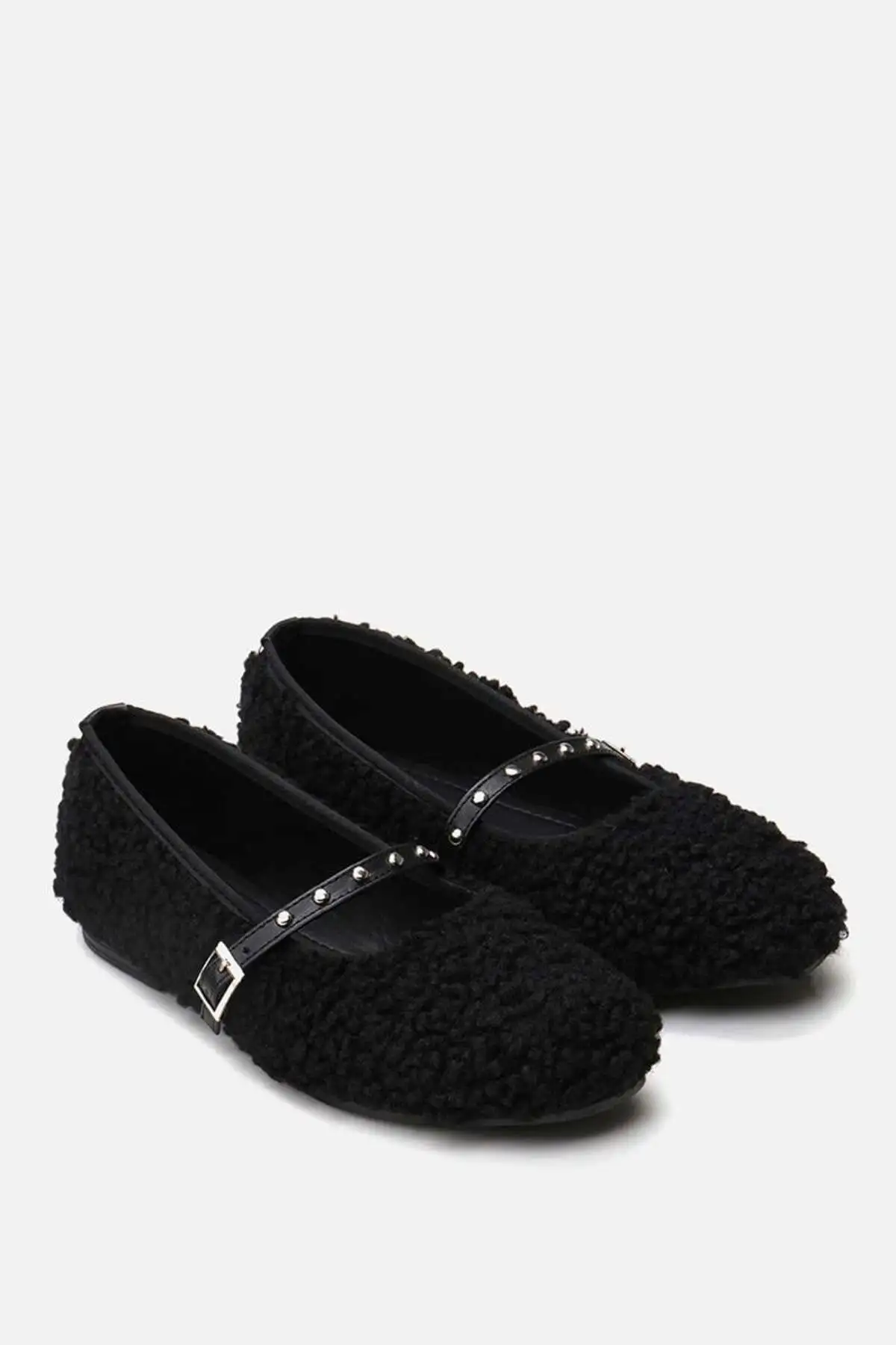 کفش تخت زنانه بابت مشکی پشمالو - 7279