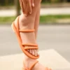 کفش صندل زنانه سندل پف‌دار دو بندی رنگ نارنجی ۲ سانتی‌متری - 7356