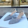 کفش پاشنه‌ بلند زنانه دار نقره‌ای با سنگ شیشه‌ای 6 سانتی‌متری 01210 - 7234