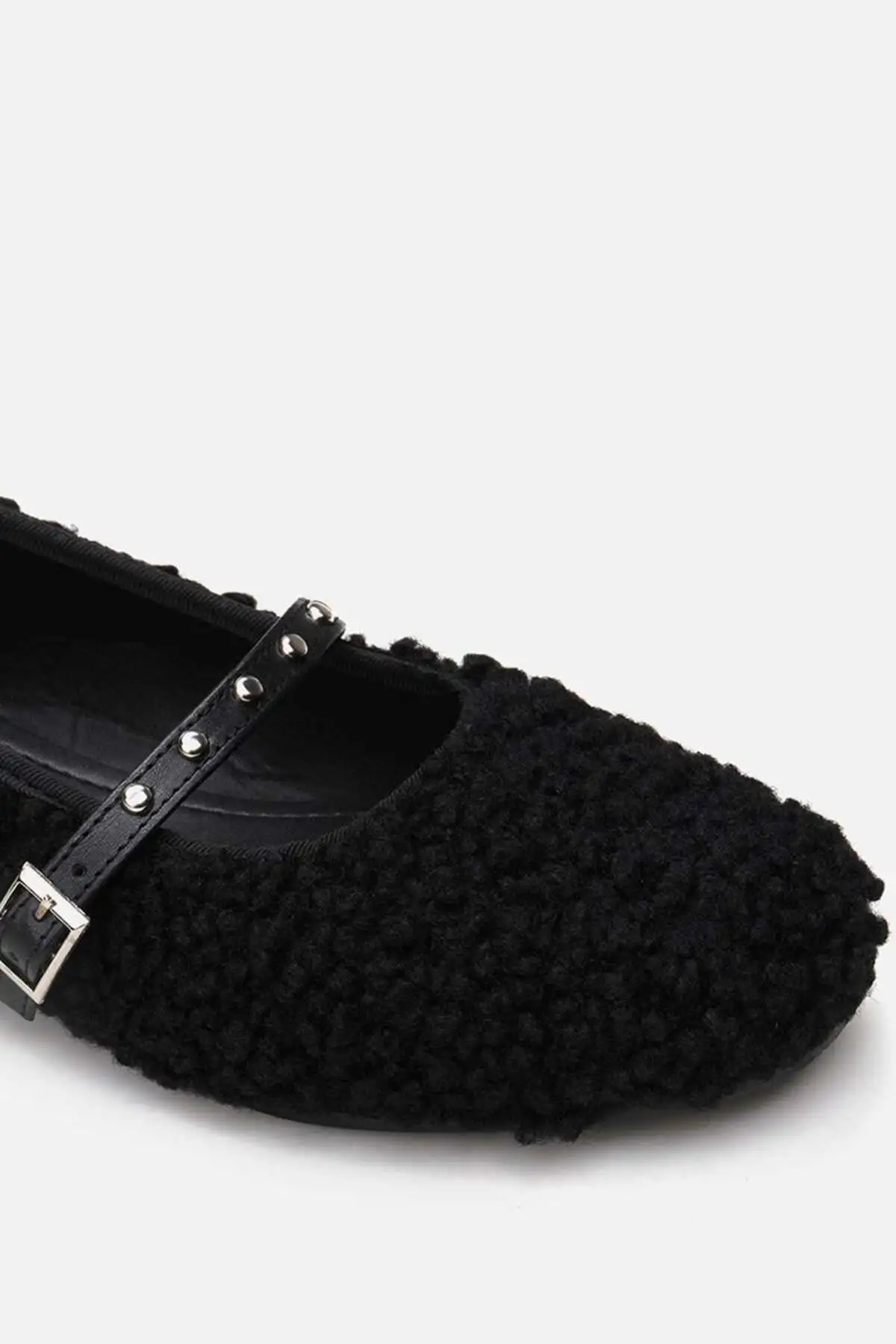 کفش تخت زنانه بابت مشکی پشمالو - 7279