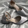 کفش پاشنه‌ بلند زنانه بافتنی سنگ‌دار ساتن پاشنه کوتاه مجلسی - 7235