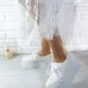 کفش پاشنه‌ بلند زنانه عروس سفید با پاشنه و تزئینات 41208 - 7217