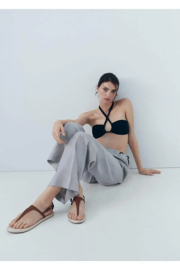 کفش صندل زنانه سندل چرم بند دار برند MANGO - 7433