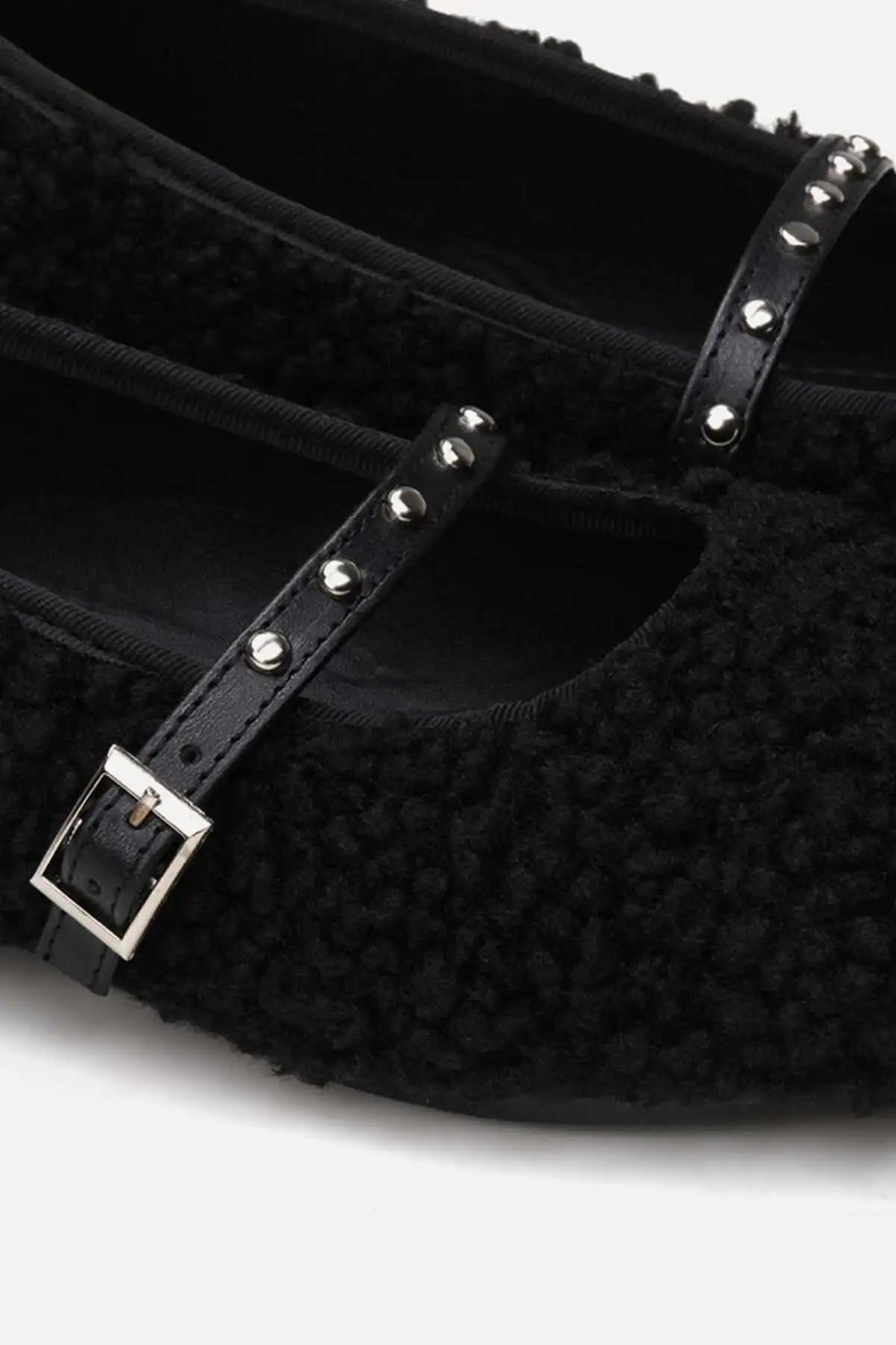 کفش تخت زنانه بابت مشکی پشمالو - 7279