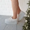 کفش تخت زنانه عروس با پاشنه بلند و تزئینات 41207 - 7183