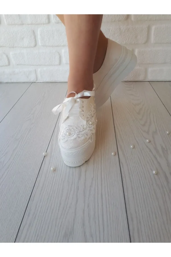 کفش تخت زنانه عروس با پاشنه بلند و تزئینات 41207 - 7183