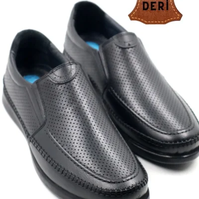 کفش روزمره مردانه مشکی ژل دار سبک و فوق العاده راحت از چرم طبیعی مناسب فصول مختلف برند nazenintasarımlar - 7405