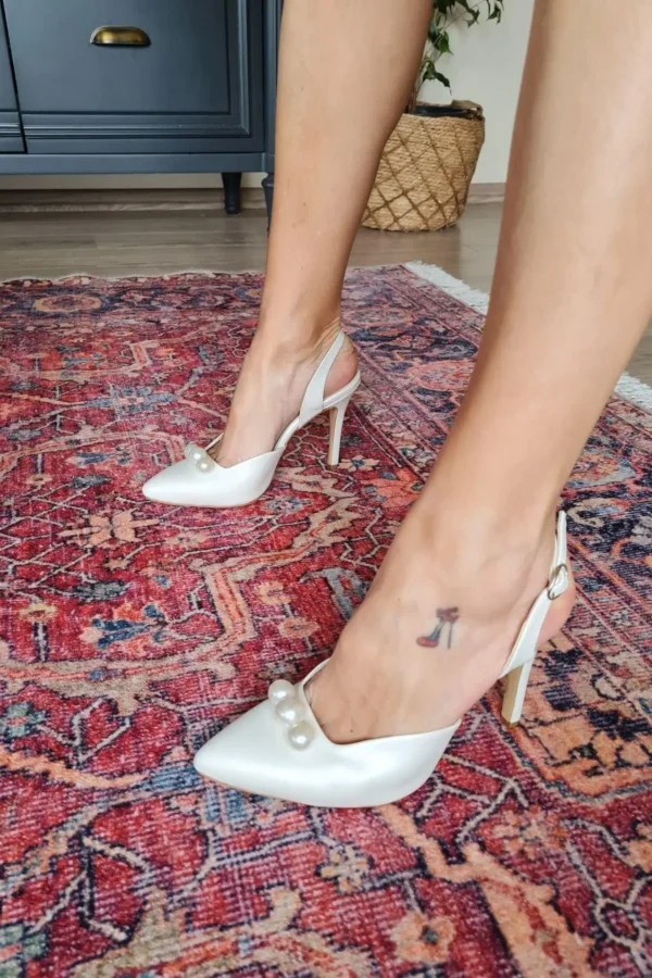 کفش پاشنه‌ بلند زنانه 015 3 عروسی با پاشنه کتی و مروارید - 7241