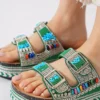 کفش راحتی خانه صندل زنانه لوآس با دو لبه و سنگ‌ها در رنگ سبز - 7320