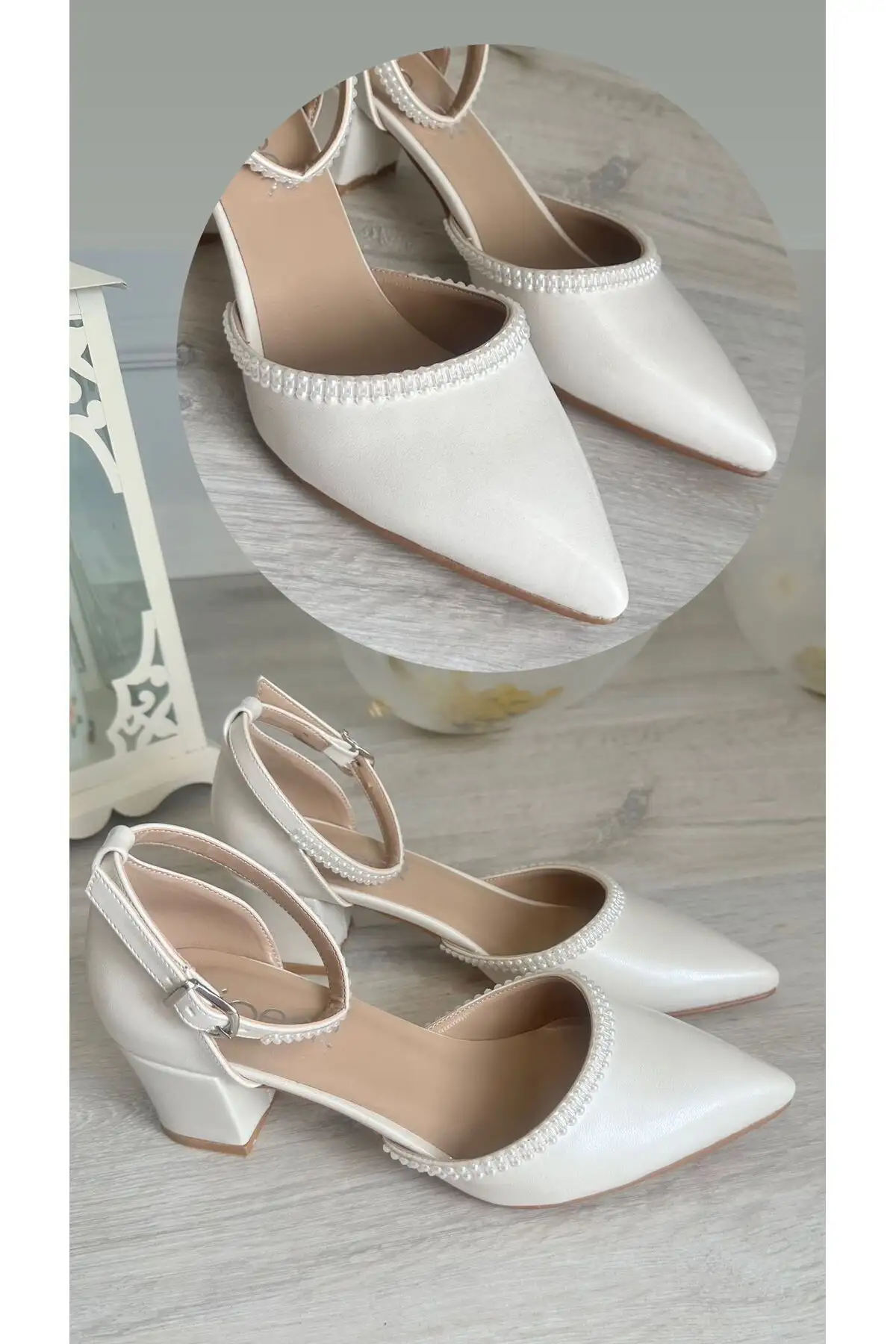 کفش پاشنه بلند زنانه  عروسی  با پاشنه پهن 5 سانتیمتری به رنگ سفید مرواریدی شکسته و راحت - 7240 کفش پاشنه بلند زنانه عروسی با پاشنه پهن 5 سانتیمتری به رنگ سفید مرواریدی شکسته و راحت - 7240