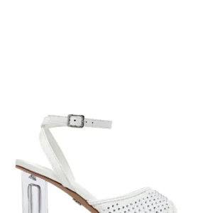 کفش صندل زنانه کتانی سفید با قفل بر روی مچ پا و سنگ‌های تزئینی، پاشنه بلند شفاف 25SFE481714 برند Derimod - 8246
