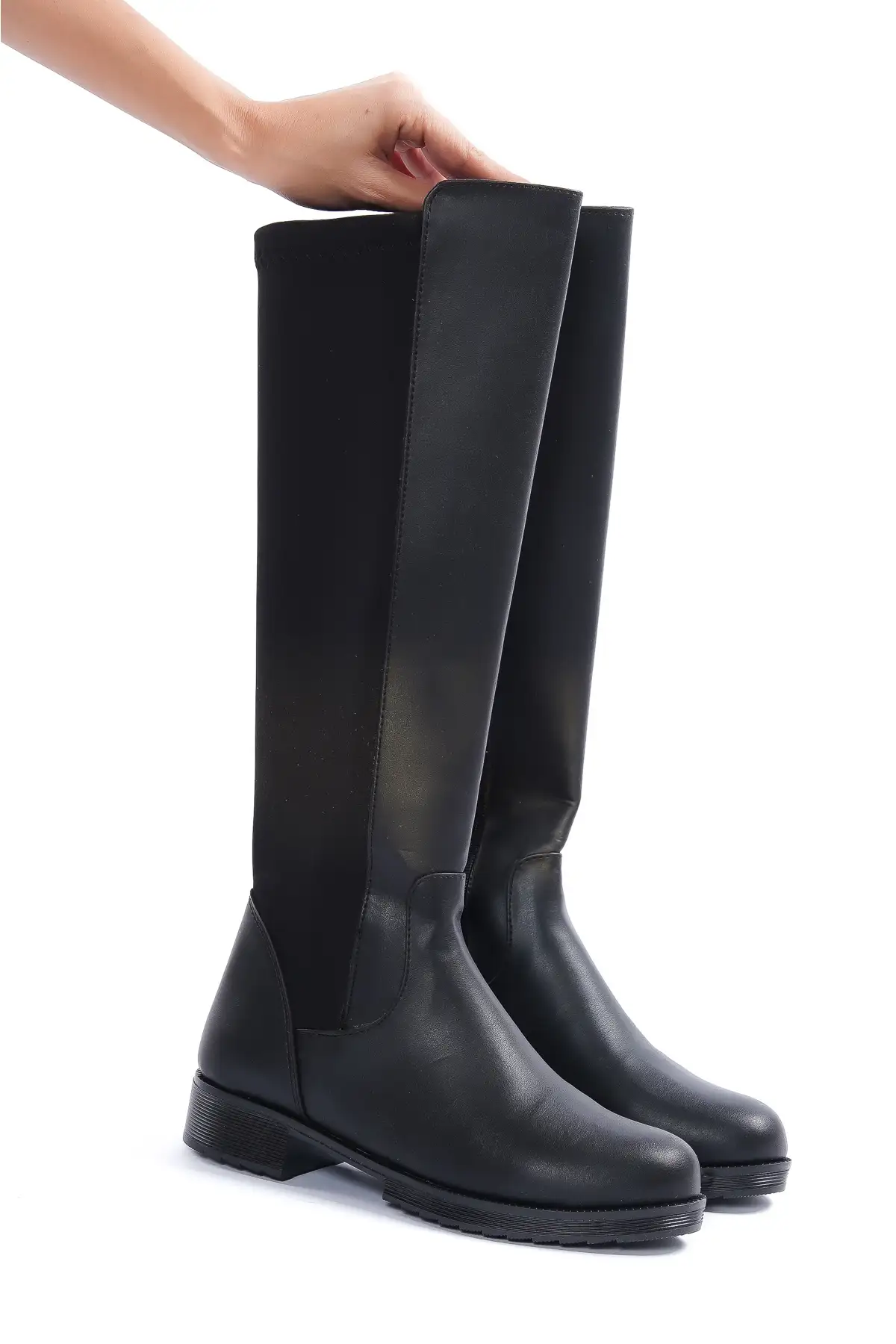 چکمه زنانه مشکی از پارچه دالگچ تا زیر زانو برند Öncerler Ayakkabı - 7552 چکمه زنانه مشکی از پارچه دالگچ تا زیر زانو برند Öncerler Ayakkabı - 7552