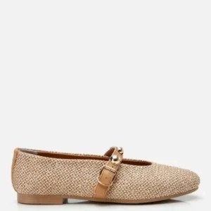 کفش تخت زنانه بابت بژ با جزئیات حصیری برند Yaya by Hotiç - 8316