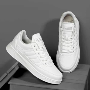 کفش اسپرت مردانه ورزشی سفید روزمره با بند و راحتی ارتوپدی برند FREE MARKA - 7731