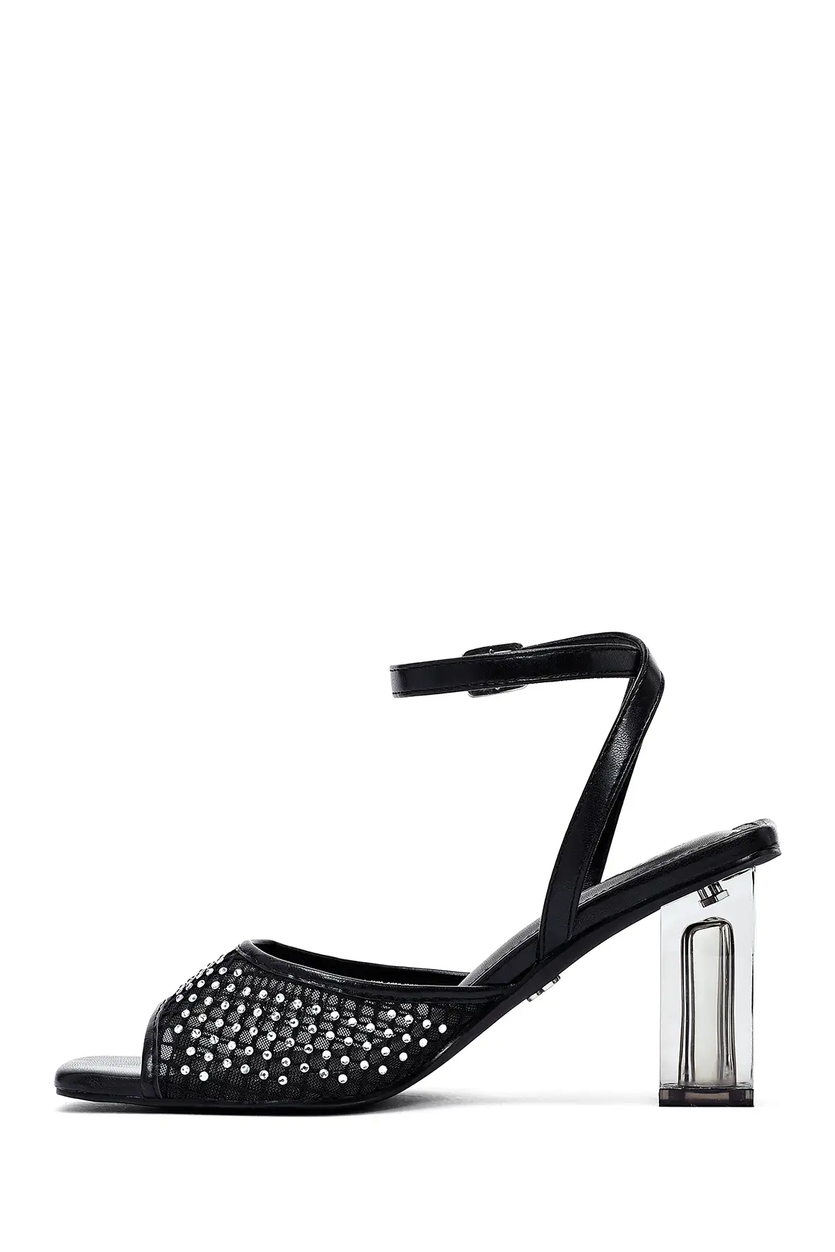 کفش صندل زنانه  پاشنه بلند شفاف مشکی  با بند مچ و تزئینات سنگی برند Derimod - 8243 کفش صندل زنانه پاشنه بلند شفاف مشکی با بند مچ و تزئینات سنگی برند Derimod - 8243