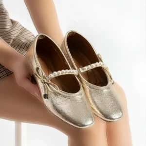 کفش تخت زنانه بابت زیبا با جزئیات روبان مروارید فلوریدا برند Neva'nın Butiği - 8326