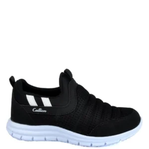 کفش پسرانه ورزشی راحت مشکی ارتوپدیک بچه‌گانه با رویه توری برند Konfor - 8297