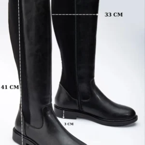 بوت و نیم‌ بوت زنانه پتین رزمره سایز ۴۱-۴۲ بزرگ سایز، لاستیکی استرچ، مشکی، چرم برند Lölük Moda - 7570