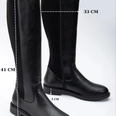 بوت و نیم‌ بوت زنانه پتین رزمره سایز ۴۱-۴۲ بزرگ سایز، لاستیکی استرچ، مشکی، چرم برند Lölük Moda - 7570