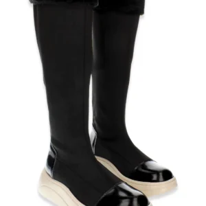 بوت و نیم‌ بوت زنانه چکمه‌های رزشی با زیره ضخیم جزئیات خز سیاه تا بالای زان برند CZ London - 8129