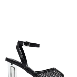کفش صندل زنانه پاشنه بلند شفاف مشکی با بند مچ و تزئینات سنگی برند Derimod - 8243