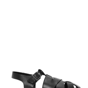 کفش صندل زنانه چرم طبیعی مشکی با بندهای قفل‌دار 25SFD152718 برند Derimod - 8250