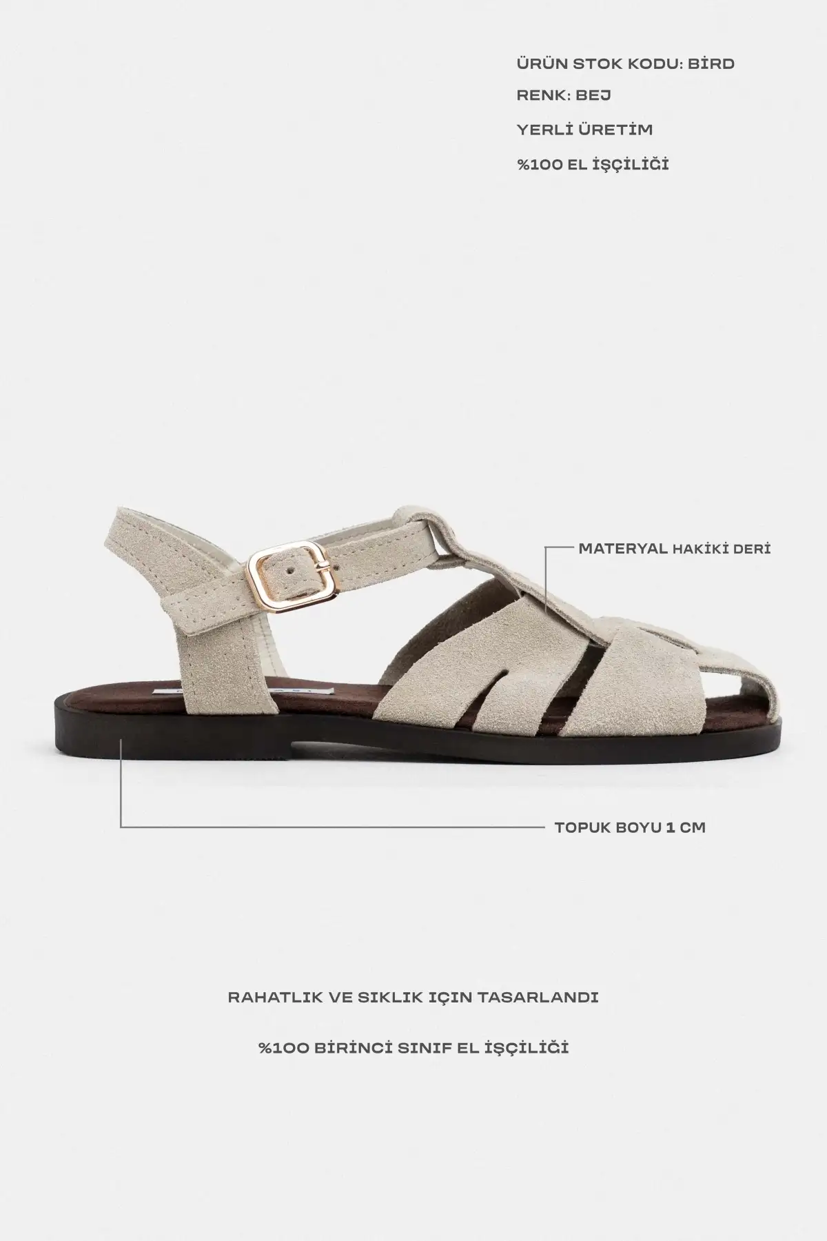 کفش صندل زنانه   ساده با کف تخت، چرم سوئد واقعی و جزئیات قفل دار به رنگ بژ برند NİŞANTAŞI SHOES - 8237 کفش صندل زنانه ساده با کف تخت، چرم سوئد واقعی و جزئیات قفل دار به رنگ بژ برند NİŞANTAŞI SHOES - 8237