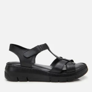 کفش صندل زنانه صیقلی سیاه چرمی راحتی قابل تنظیم برند Hotiç - 8252