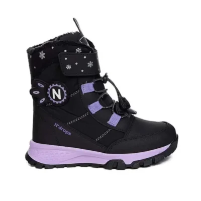 بوت بچگانه کفش برف‌سازی دخترانه مشکی-بنفش با قابلیت ضدآب، مقاوم و اورتوپدیک، دارای بند چسبی برند Genel Markalar - 7622