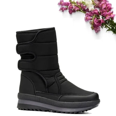 بوت و نیم‌ بوت زنانه ‌های برفی رزمره بچگانه با بند چسبی، رنگ سیاه، ضدآب داخلی پشمی مناسب برای زمستان برند Twingo - 7689