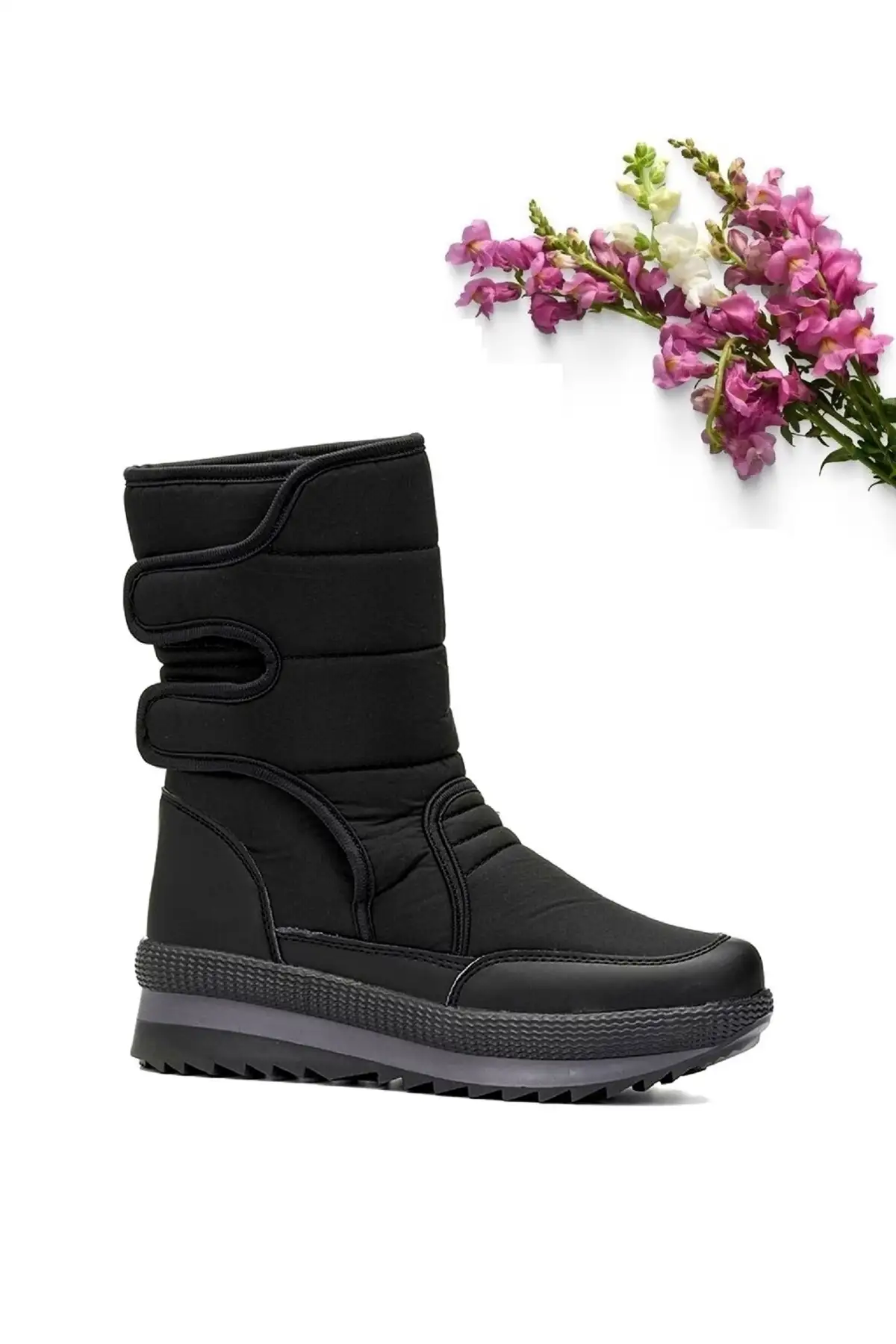بوت و نیم‌ بوت زنانه ‌های برفی رزمره بچگانه با بند چسبی، رنگ سیاه، ضدآب داخلی پشمی مناسب برای زمستان برند Twingo - 7689